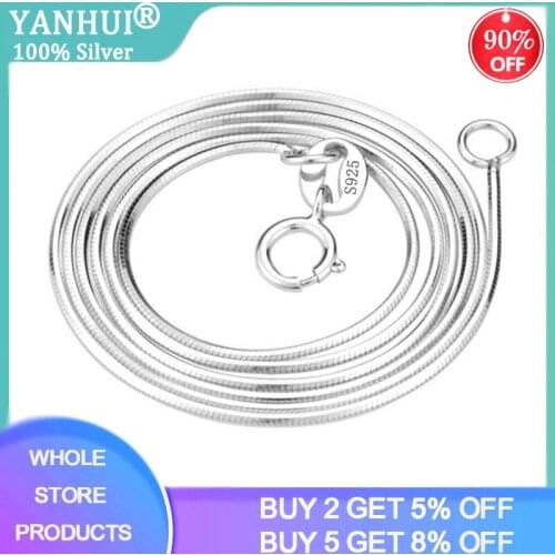 YANHUI With Certificate 40/45cm Silver 925 Necklace Women Fine 1MM Chain 925 Sterling Silver Jewelry Snake Chain Necklace CN001