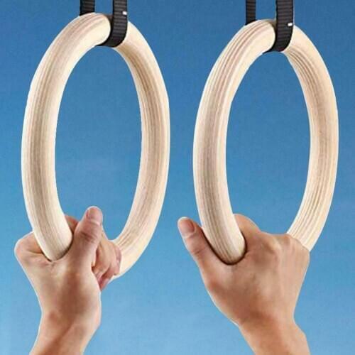 1pc Wooden Portable Gymnastics Rings 28mm 32mm Exercise Fitness Rings Gym Exercise Pull Ups Muscle Ups Home Fitness Equipment