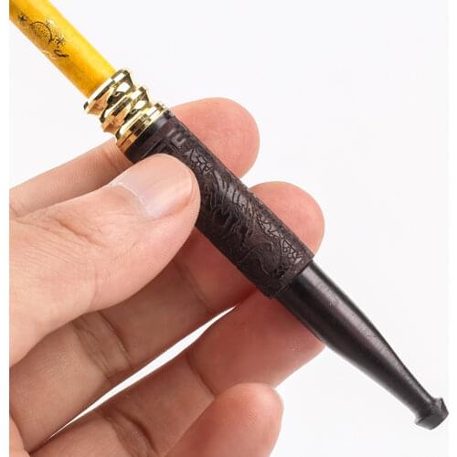 Carved Ebony Wood Cigarette Holder Portable Cigarette Filter Smoking Pipe Herb Tobacco Pipe Narguile Smoke 3PCS/lot h2132
