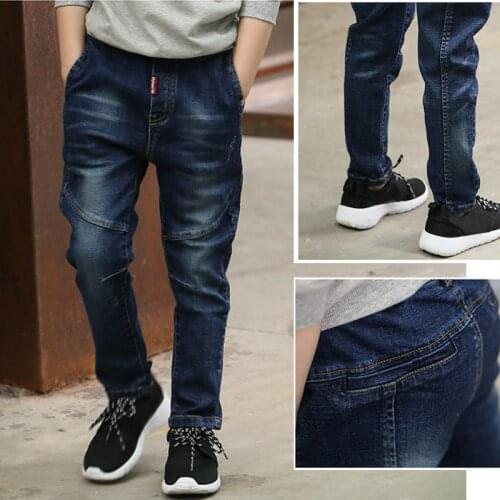 DIIMUU 5-13Y Boys Slim Straight Jeans Young Casual Trousers Kids Baby Children Fashion Denim Long Pants Elastic Waist