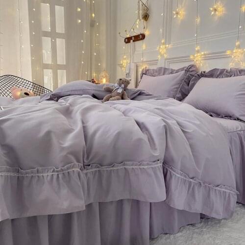 Twin Double Queen Violet Bedding Mermaid Long Ruffles Duvet Cover set Brushed Microfiber Soft Quilt Cover Bedskirt Pillow shams
