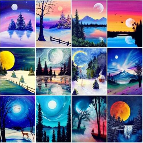 EverShine 5D Diamond Embroidery Landscape Cross Stitch Diamond Painting Moon Picture Of Rhinestones Handicrafts Decor For Home