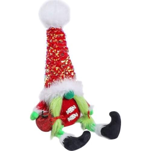 Figure Figurines Christma Ornaments Christmas Decorations Tree Pendant Fabric Green Haired Gnome Elf Faceless Doll