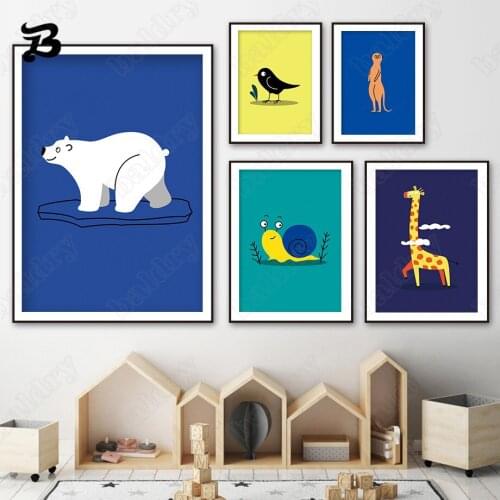 Canvas Painting Animals Polar Bear Bird Rabbit Dog Giraffe Cartoon Posters and Prints Wall Art Pictures for Kids Room Home Decor
