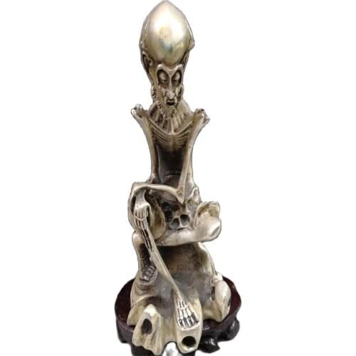 Chinese Old Decoration Plated Silver Carving Workmanship Statue Of The Old man