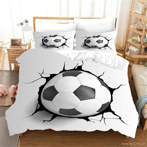 3D Printed Soccer Football Bedding Set Queen King Size Duvet Cover with Pillowcase Set Comforter Set for Kids Boys Teens Bedroom