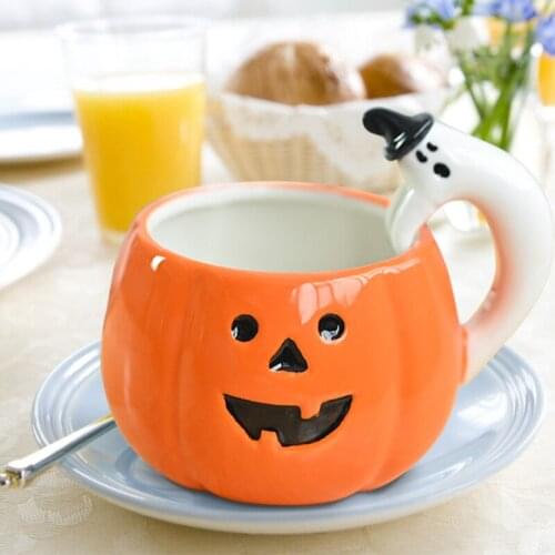 Creative 3D Pumpkin Coffee Mugs Ceramic Hand Crafted Milk Cup Funny Halloween Gifts Kids Novelty Tea Water Cup Festival Gift