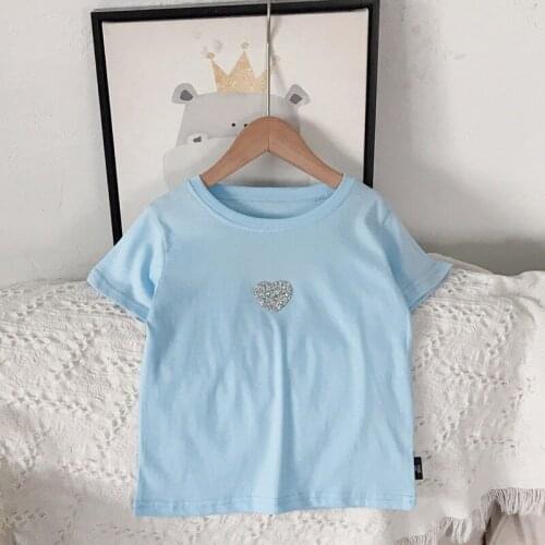 Summer New Girls' Korean T Shirts Simple Solid Candy Color Love Open Back T-shirt O-neck Girls Tops