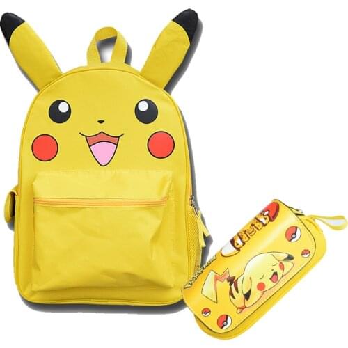 Cartoon Cute Pikachued Backpack Kids Birthday Gift Kawaii Pokemone Satchel Digital Printing Yellow Pencil Case Bag Schoolbag Set