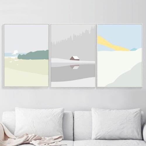 Minimalist Cartoon River House Landscape Canvas Painting Nordic Poster and Prints Wall Art Pictures for Living Room Decor