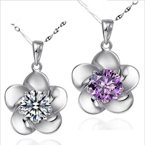 Fashion Women Crystal Purple Flower Pendant Necklace For Women Jewelry Trendy Silver Plated Girls Choker Necklace Accessories