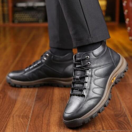 Topvivi Men Casual shoe leather winter Lace-up Platform Sneakers Travel Shoes outdoor run shoe British Style Men Sneaker Shoe