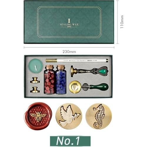 Head Seal Retro Box Kit with Sealing Wax Beads Spoon Stamp Set DIY Scrapbooking Tools Sticks Melting Material Gift Boxes 3pcs