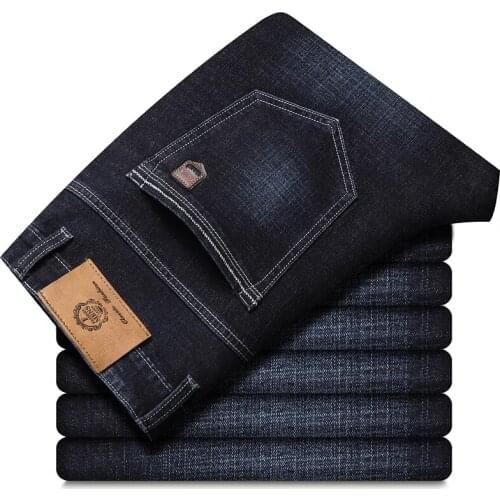 2021 New Mens Fashion Jeans Business Casual Stretch Slim Jeans Classic Trousers Denim Pants Male Brand Black Blue