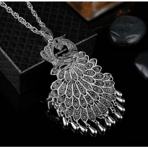 New Arrival Womens Fashion Jewelry Folk custom Necklace peacock Pendants Necklaces Long Chain Necklace for Female