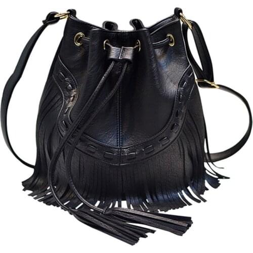 New Arrival Women Casual Crossbody Bag Black Fashion One-Shoulder Bag Ladies Tassel Bucket Bag