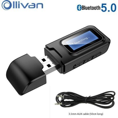 Ollivan Bluetooth 5.0 Adapter Wireless LCD Display USB Bluetooth Receiver Music Audio Transmitter For PC TV 3.5mm AUX Adaptador