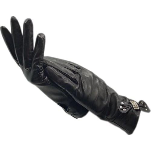 Leather gloves 2020 new black sheepskin ladies gloves leather fashion winter gloves warm free shipping driving leather comfortab