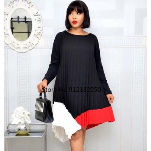 African Pleated Dresses Women 2020 Spring Autumn Midi Dress Ladies Casual Loose Vestidos Beach Party Robe Femme Plus Size