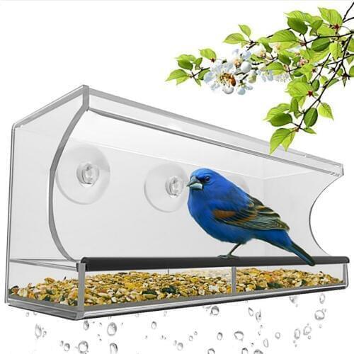 CLEAR GLASS WINDOW VIEWING BIRD FEEDER HOTEL TABLE SEED PEANUT HANGING SUCTION Window Bird Feeders