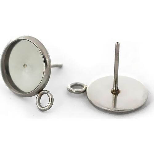 Blank Stud Earrings Settings SUS316 Stainless Steel Round Bezel with Loop on Side Cabochon Bases Earrings post Findings