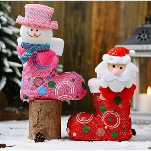 Christmas Candy Boots Santa Claus Snowman Cartoon Style Bright Cloth Holiday Party Decoration