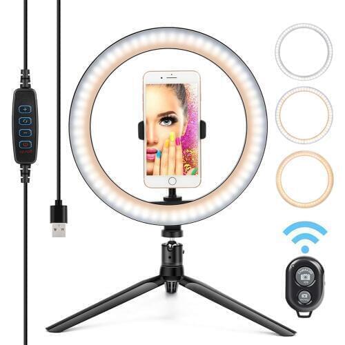 10 Inch Selfie Ring Fill Light 26CM Tripod Bluetooth Remote Control Portable Self-Timer Photography Stand for Livestreaming