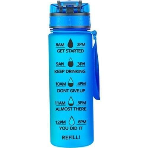 Large Capacity Sports Water Bottle with Time Marker Plastic Bouncing Cover Cup Q84C