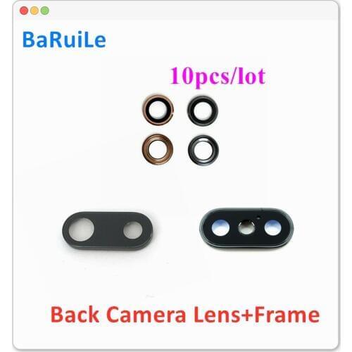 BaRuiLe 10pcs Back Rear Camera Glass Lens Ring Cover For iPhone 7 8 Plus 6S 6P 7G 8P with frame holder Replacement Parts