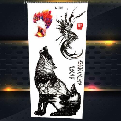 Cosmos Universe Wolf Totem Roaring Black Galaxy Temporay Tattoo Stickers Women Men Waterproof Tatoo Birds Summer Style Tattoos