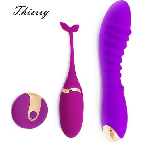Thierry 2 pcs/set dildo Vibrator & remote wireless egg vibrator,USB charge waterproof Sex Toys for Women clitoris vagina anal