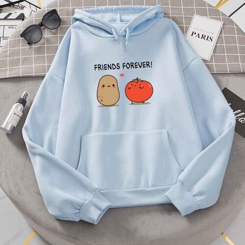 Hoodies Women Streetwear Hoodie Long Sleeve Forever Friends Cute Potatoes and Tomatoes Harajuku Hoodie Cartoon Loose Pocket Top