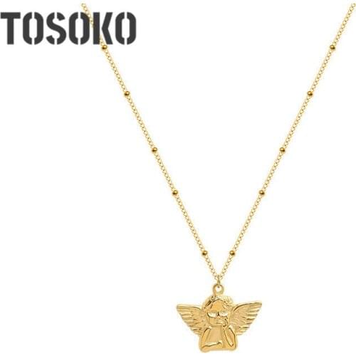 TOSOKO Stainless Steel Jewelry Ins Hip Hop Angel Necklace Female Lovely Female Clavicle Chain BSP892