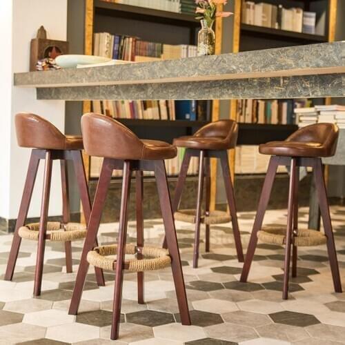 Creative solid wood bar chair bar stool American retro simple home bar stool high stool front cash register rotation