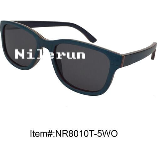 Comfortable curved blue birch wood sunglasses with opening cut for changing lens