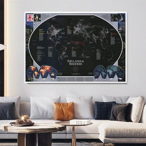 225*150cm The World Map of Population and Resource In 1998 Vintage Poster Non-woven Canvas Painting Home Decor School Supplies