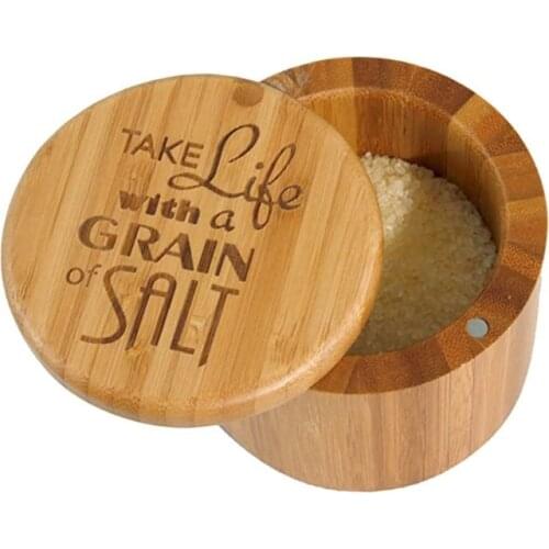 Rotating Cover Salt Shaker Box Non-toxic Round Totally Bamboo Seasoning Box with Swivel Lid Environmentally Friendly Kitchen Sup