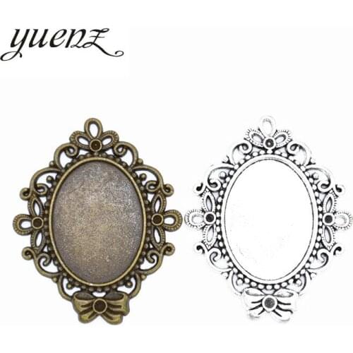 YuenZ 2 pcs Antique Sliver 33*24mm Inner Size 2 color Classical Style Oval Cabochon Base Setting Charms Pendant 57*46mm C33