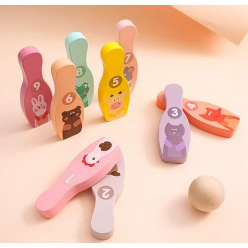 1Set Colorful Wooden Bowling Balls Pins Set for Kids Toy Fun Indoor Family Game Kids Educational Toy Birthday Baby Toddlers Gift