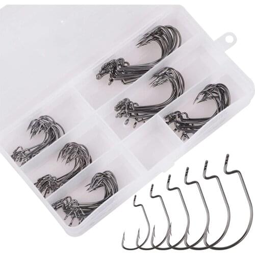 100Pcs/box High Carbon Steel 1#-5/0 Fishing Worm Hooks Kit Texas rig Jig Barbed hook for Bass Trout Fishhook set