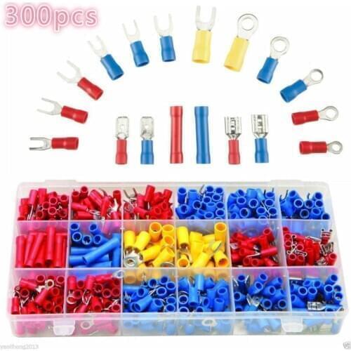 300 pcs Assorted Full Insulated Fork U-type Set Terminals Connectors Assortment Kit Electrical Crimp Spade Ring