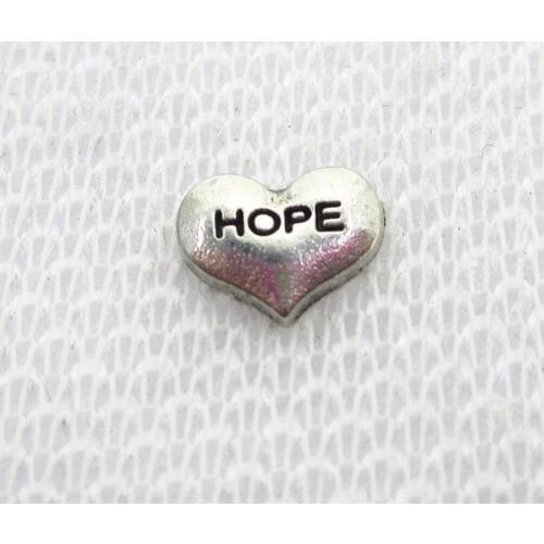 50pcs/lot Silver Hope Heart charms floating charms living glass memorty floating lockets pendants diy jewelry