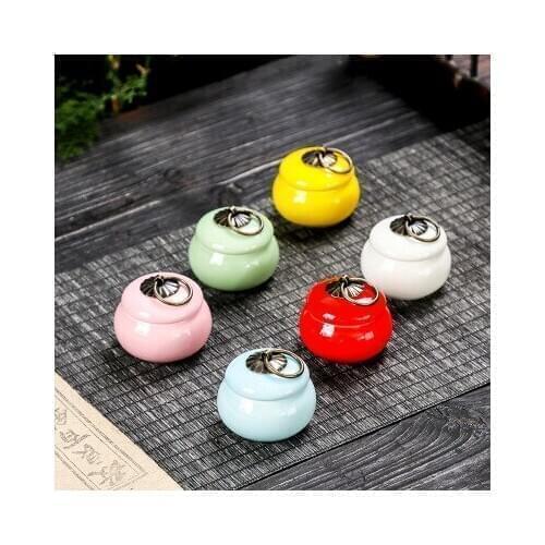 6 Colors Mini Tea Box Glazed Ceramic Jar Storage Boxes Pottery Jar Airtight Coffee Box Kitchen Food Storage Pots Ointment Jar