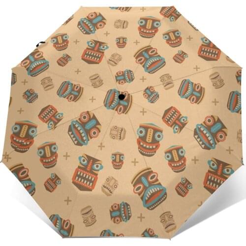 Automatic Umbrella Modern Tiki Masks three-fold umbrella women men rain umbrella
