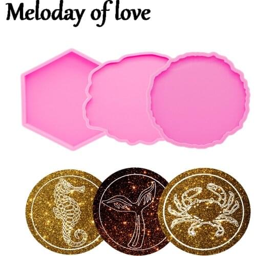Shiny Glossy 4inch Round/Hexagon/Square Coaster Silicone Mold Diy Making Geode Coasters Epoxy Resin Molds DY0253