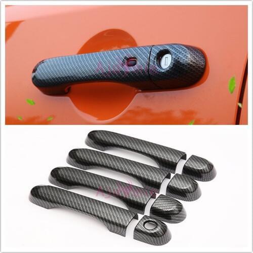 Carbon Fiber Color Door handle Cover Overlay Panel With Smart hole Car Styling 2015 2016 2017 2018 For Jeep Renegade Accessories