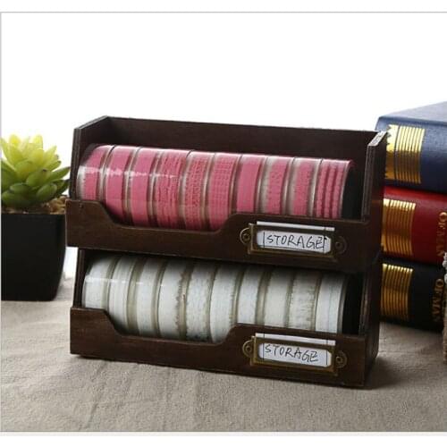 1pcs Zakka wooden tape storage double tape storage box wooden craft retro tape storage box