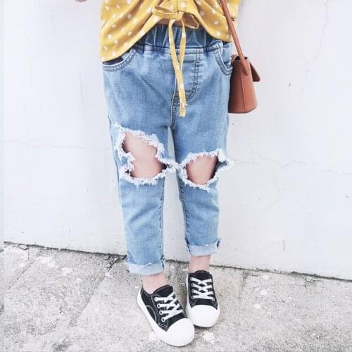 Girls Light-colored Big Ripped Stretch Jeans Korean Baby Clothes Aliexpress Wholesale Baby Clothes Newborn Clothes Baby Pants