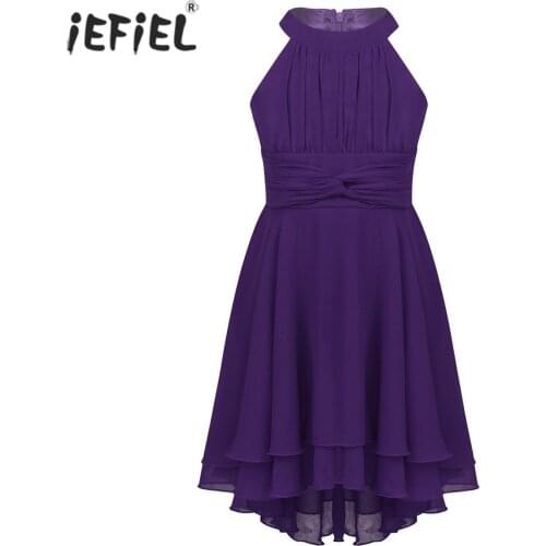 Elegant Flower Girl Dress Halter Neck Sleeveless Girl Dresses Fashion Solid Color Wedding Birthday Party Dresses Kids Clothes