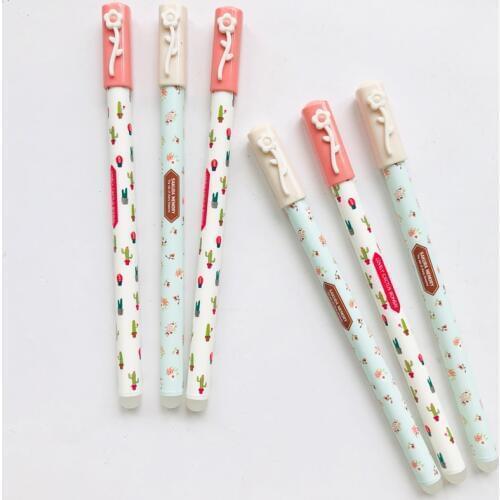 2X Flower Cap Cactus Sakura Erasable Gel Pen School Office Supply Student Stationery Blue Ink